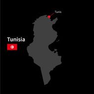 Detailed map of Tunisia and capital city Tunis with flag