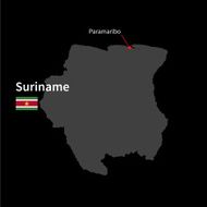 Detailed map of Suriname and capital city Paramaribo with flag