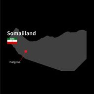 Detailed map of Somaliland and capital city Hargeisa with flag