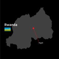 Detailed map of Rwanda and capital city Kigali with flag