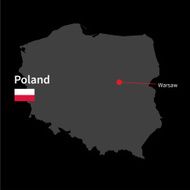 Detailed map of Poland and capital city Warsaw with flag