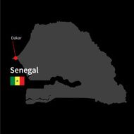 Detailed map of Senegal and capital city Dakar with flag