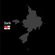 Detailed map of Sark with flag on black background