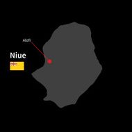 Detailed map of Niue and capital city Alofi with flag