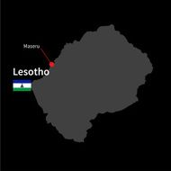 Detailed map of Lesotho and capital city Maseru with flag