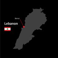 Detailed map of Lebanon and capital city Beirut with flag