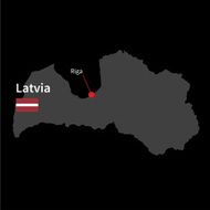 Detailed map of Latvia and capital city Riga with flag