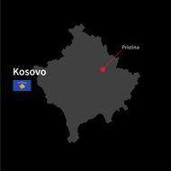 Detailed map of Kosovo and capital city Pristina with flag