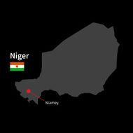 Detailed map of Niger and capital city Niamey with flag
