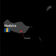 Detailed map of Madeira and capital city Funchal with flag