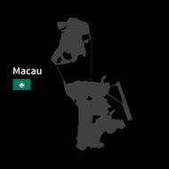 Detailed map of Macau with flag on black background
