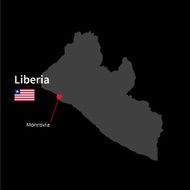 Detailed map of Liberia and capital city Monrovia with flag