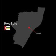 Detailed map of KwaZulu and capital city Ulundi with flag