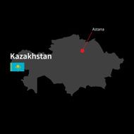 Detailed map of Kazakhstan and capital city Astana with flag