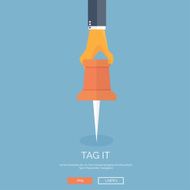 Vector illustration Flat background with hand and pin Remeber it