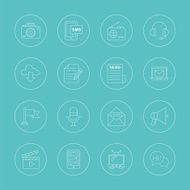 Media electronic line icon set