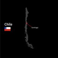 Detailed map of Chile and capital city Santiago with flag