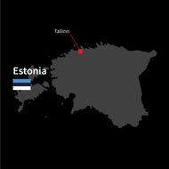 Detailed map of Estonia and capital city Tallinn with flag