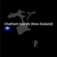 Detailed map of Chatham Islands with flag on black background