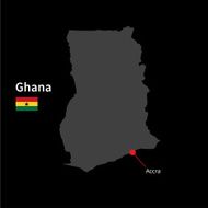 Detailed map of Ghana and capital city Accra with flag