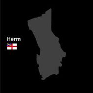 Detailed map of Herm with flag on black background