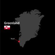 Detailed map of Greenland and capital city Nuuk with flag