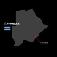 Detailed map of Botswana and capital city Gaborone with flag