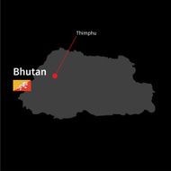 Detailed map of Bhutan and capital city Thimphu with flag