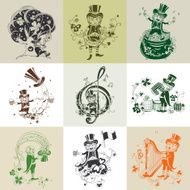 Set of nine illustration for St Patrick&#039;s Day