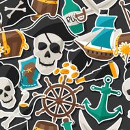 Seamless pattern on pirate theme with stickers and objects