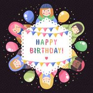 Modern cute and funny cartoon russian dolls birthday greeting card