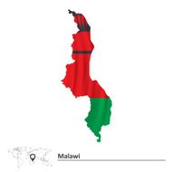 Map of Malawi with flag