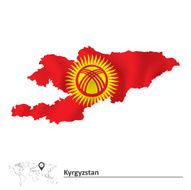 Map of Kyrgyzstan with flag