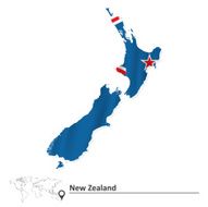 Map of New Zealand with flag