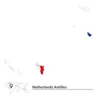 Map of Netherlands Antilles with flag