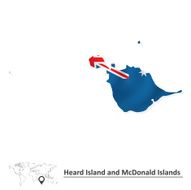 Map of Heard Island and McDonald Islands with flag