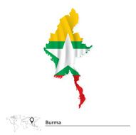 Map of Burma with flag