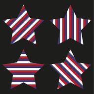 Collection of 4 striped stars isolated on black