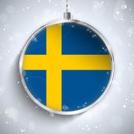 Merry Christmas Silver Ball with Flag Sweden