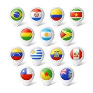 Map pointers with flags South America