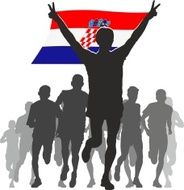 Athlete with the Croatia flag at finish