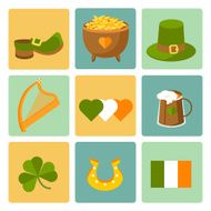 Set of vector flat design icons Happy Saint Patrick&#039;s Day