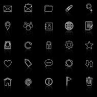 Mail line icons with reflect on black background