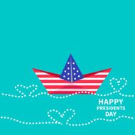 Presidents Day background Paper boat with heart wave Dash line