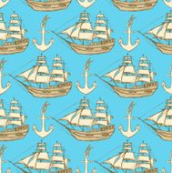 Sketch anchor and ship in vintage style