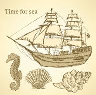 Sketch sea set in vintage style N2