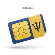 Barbados mobile phone sim card with flag