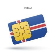 Iceland mobile phone sim card with flag