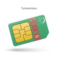Turkmenistan mobile phone sim card with flag