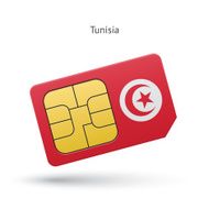 Tunisia mobile phone sim card with flag